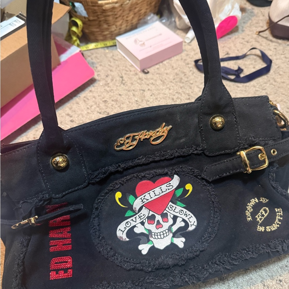Ed Hardy Black Love Kills Slowly Shoulder Bag